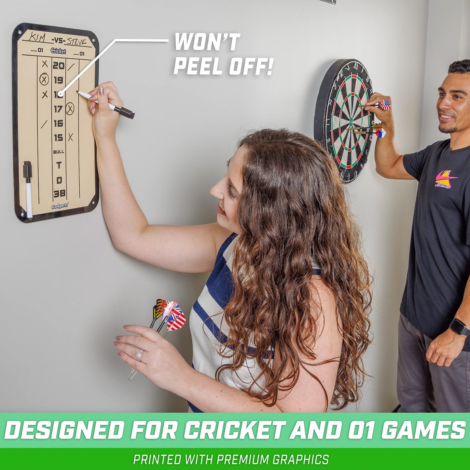 Dry Erase Steel Darts Scoreboard - Cricket and 01 Dart Games with 2 Magnetic Markers