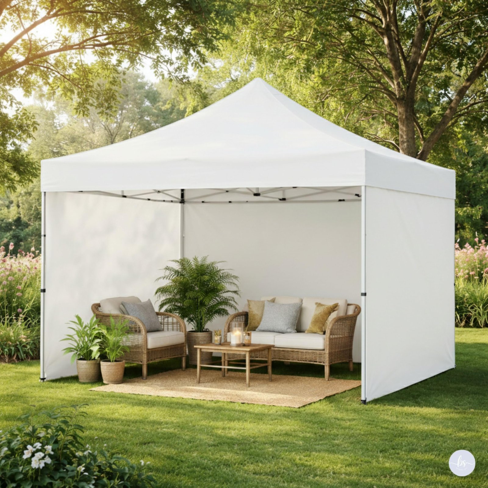 10 x 10 FT Pop Up Gazebo Canopy Tent with 3 Side Walls and Curtains, Heavy Duty Waterproof Outdoor Canopy, Height Adjustable Sun Shade for Garden, Terrace, Camping & Events, White (30 kg)