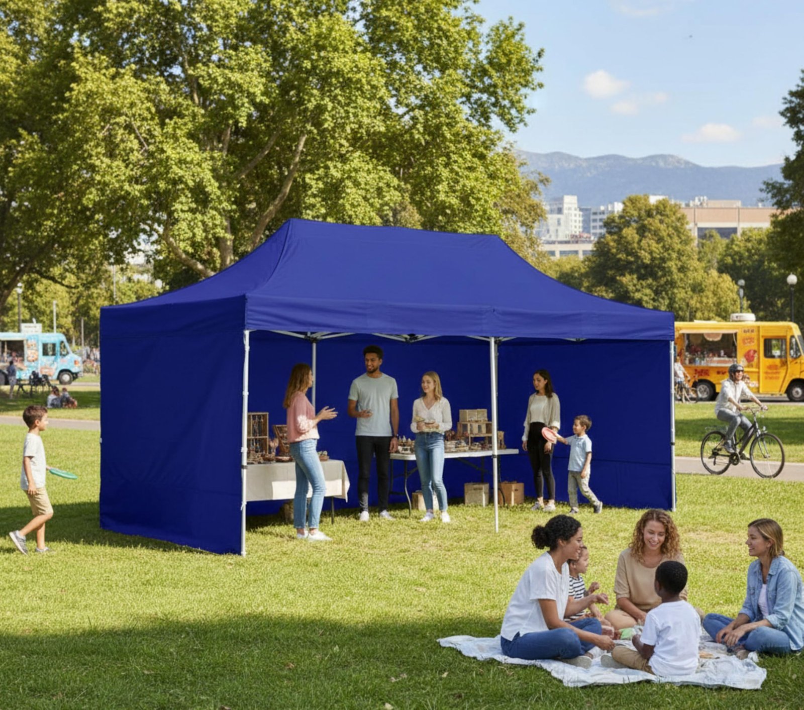 10 x 20 FT Pop Up Gazebo Canopy Tent with 3 Side Walls and Curtains, Heavy Duty Waterproof Outdoor Canopy, Height Adjustable Sun Shade for Garden, Terrace, Camping & Events, Blue (50 kg)