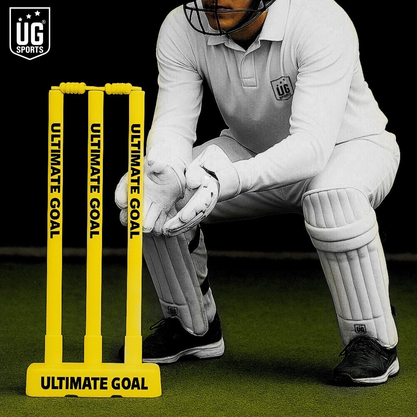 UG Sports Strong Plastic Cricket Stumps Set with Base & Bails | Durable, Portable & Ideal Wickets for Practice, Match, and Training (Yellow)