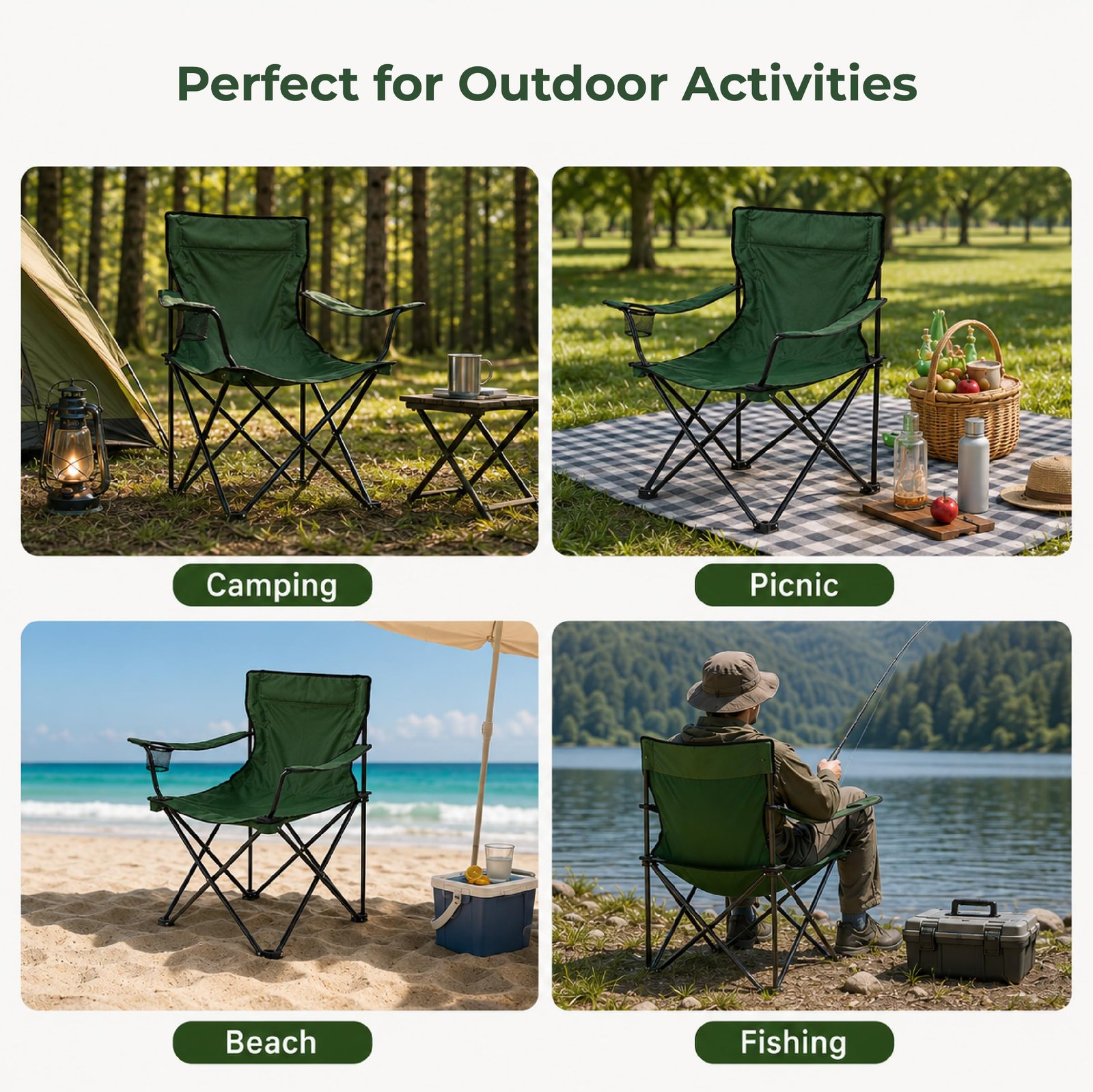 Lifelong Foldable Camping Chair with Carry Bag & Cup Holder | Heavy Duty Portable Outdoor Folding Chair, Supports Up to 100 kg | Ideal for Camping, Picnic,Garden, Fishing, Trekking, Balcony & Travel